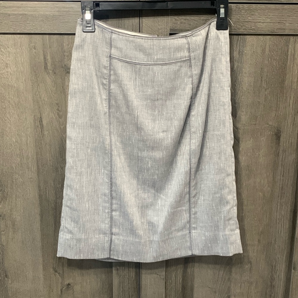 White House Black Market Gray Linen Pencil Straight Skirt Women's Size 0 - Picture 1 of 8